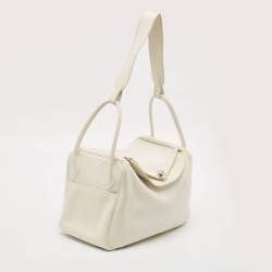Hermes Blanc Taurillon Clemence Leather Palladium Finish Lindy 34 Bag