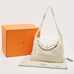 Hermes Blanc Taurillon Clemence Leather Palladium Finish Lindy 34 Bag