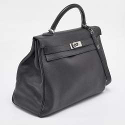 Hermes Black Togo Leather Palladium Finish Kelly Retourne 40 Bag