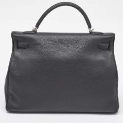 Hermes Black Togo Leather Palladium Finish Kelly Retourne 40 Bag