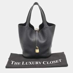 Pre Owned Hermes Noir Taurillon Clemence Leather Picotin Lock 22 Bag