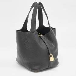 Pre Owned Hermes Noir Taurillon Clemence Leather Picotin Lock 22 Bag