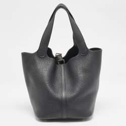 Pre Owned Hermes Noir Taurillon Clemence Leather Picotin Lock 22 Bag
