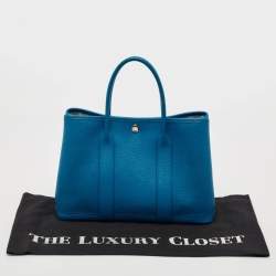 Pre Owned Hermes Bleu Zanzibar Negonda Leather Garden Party 30 Bag