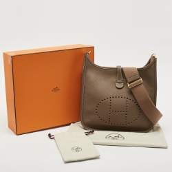 Pre Owned Hermes Etoupe Taurillon Clemence Leather Evelyne III PM Bag