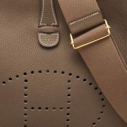 Pre Owned Hermes Etoupe Taurillon Clemence Leather Evelyne III PM Bag