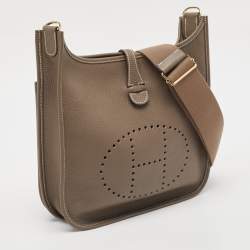 Pre Owned Hermes Etoupe Taurillon Clemence Leather Evelyne III PM Bag
