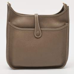 Pre Owned Hermes Etoupe Taurillon Clemence Leather Evelyne III PM Bag