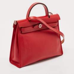Pre Owned Hermes Rouge Piment/Ecru Toile H Berline and Vache Hunter Herbag Zip 31 Bag