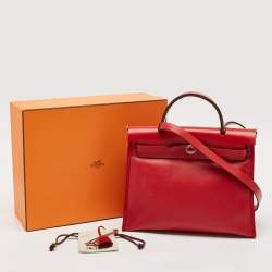 Pre Owned Hermes Rouge Piment/Ecru Toile H Berline and Vache Hunter Herbag Zip 31 Bag