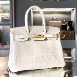 Hermes Mushroom Togo Leather Gold Finish Birkin 30 Bag 