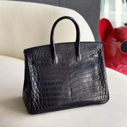 Hermes Noir Crocodile Leather Birkin 35 Handbag