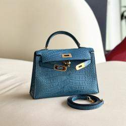 Hermes Blue Leather Mini Kelly Crossbody Bag