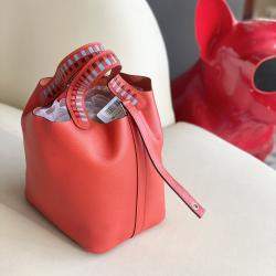 Hermes  Rouge H Epsom Tressage De Cuir Picotin Lock Capucine Celeste 18 Handbag