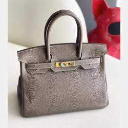 Hermes Etoupe Togo Leather Birkin 30 Handbag