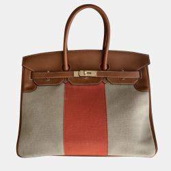 Hermes Fauve, Naturel and Paprika Toile and Barenia Flag Birkin 35 Handbag