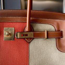 Hermes Fauve, Naturel and Paprika Toile and Barenia Flag Birkin 35 Handbag