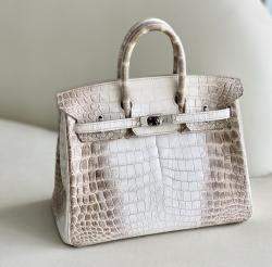 Hermes White Matte Niloticus Crocodile Himalaya Birkin 25 Handbag
