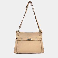 Pre Owned Hermes Argile Taurillon Clemence Jypsiere 34 Shoulder Bag