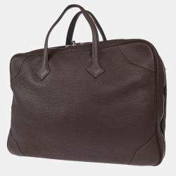 Pre Owned Hermes Chocolat Taurillon Clemence Victoria 50 Handbag