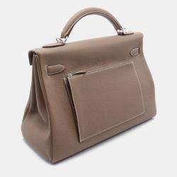 Hermes Etoupe Togo Leather Palladium Finish Kelly Maxi 42 Bag