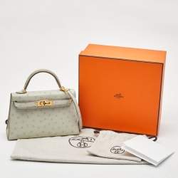 Hermès Gris Perle Ostrich Gold Finish Mini Kelly II Sellier 20 Bag