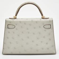 Hermès Gris Perle Ostrich Gold Finish Mini Kelly II Sellier 20 Bag