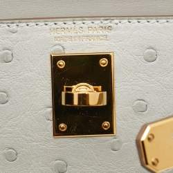 Hermès Gris Perle Ostrich Gold Finish Mini Kelly II Sellier 20 Bag