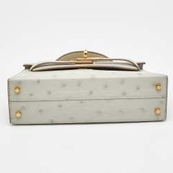 Hermès Gris Perle Ostrich Gold Finish Mini Kelly II Sellier 20 Bag