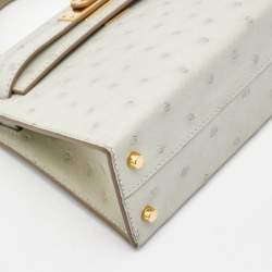 Hermès Gris Perle Ostrich Gold Finish Mini Kelly II Sellier 20 Bag