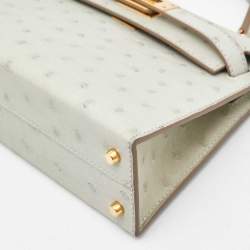 Hermès Gris Perle Ostrich Gold Finish Mini Kelly II Sellier 20 Bag