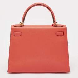 Hermes Rose Jaipur Epsom Leather Gold Finish Kelly Sellier 28 Bag