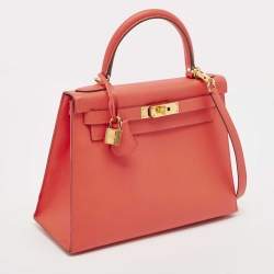 Hermes Rose Jaipur Epsom Leather Gold Finish Kelly Sellier 28 Bag