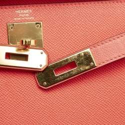 Hermes Rose Jaipur Epsom Leather Gold Finish Kelly Sellier 28 Bag