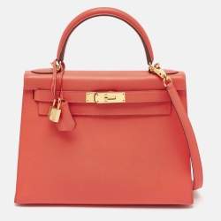 Hermes Rose Jaipur Epsom Leather Gold Finish Kelly Sellier 28 Bag