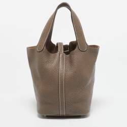 Hermes Taupe Taurillon Clemence Leather Picotin Lock 18 Bag