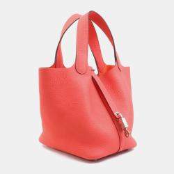 Pre Owned Hermes Rose Texas Taurillon Clemence Picotin Lock 18 Handbag