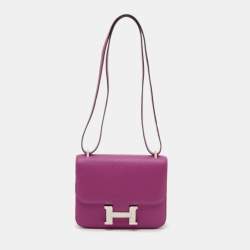 Hermes Rose Pourpre Epsom Leather Palladium Finish Constance 18 Mini Bag
