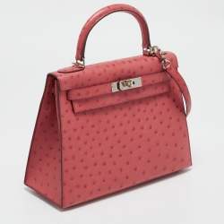 Pre Owned Hermes Bougainvillier Ostrich Palladium Finish Kelly Sellier 28 Bag