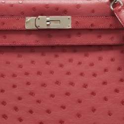 Pre Owned Hermes Bougainvillier Ostrich Palladium Finish Kelly Sellier 28 Bag
