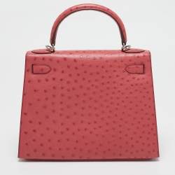 Pre Owned Hermes Bougainvillier Ostrich Palladium Finish Kelly Sellier 28 Bag