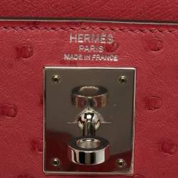 Pre Owned Hermes Bougainvillier Ostrich Palladium Finish Kelly Sellier 28 Bag