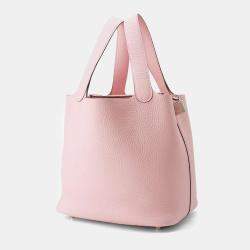 Hermes Rose Sakura Taurillon Clemence Picotin Lock 22 Bucket Bag