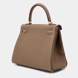 Hermes Etoupe Togo Leather 25 Kelly Top Handle Bag