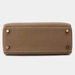 Hermes Etoupe Togo Leather 25 Kelly Top Handle Bag
