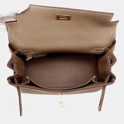 Hermes Etoupe Togo Leather 25 Kelly Top Handle Bag