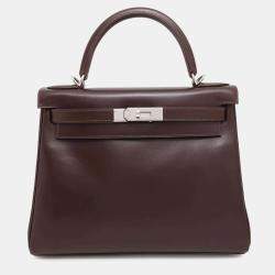 Hermes Havane Box Calf Leather Kelly Retourne 28 Tote Bag