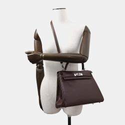 Hermes Havane Box Calf Leather Kelly Retourne 28 Tote Bag