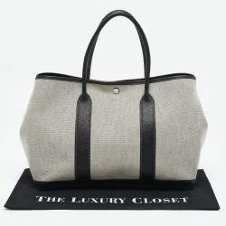 Pre Owned Hermès Ecru/Noir Toile and Buffalo Skipper Leather Garden Party 36 Bag