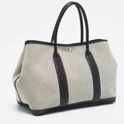 Pre Owned Hermès Ecru/Noir Toile and Buffalo Skipper Leather Garden Party 36 Bag